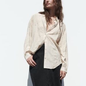 Zara embroidered linen shirt L NWT